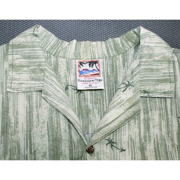 Hawaiian Togs Palm Tree Green Button Front Short Sleeve Shirt Mens Size XL - Picture 3 of 3